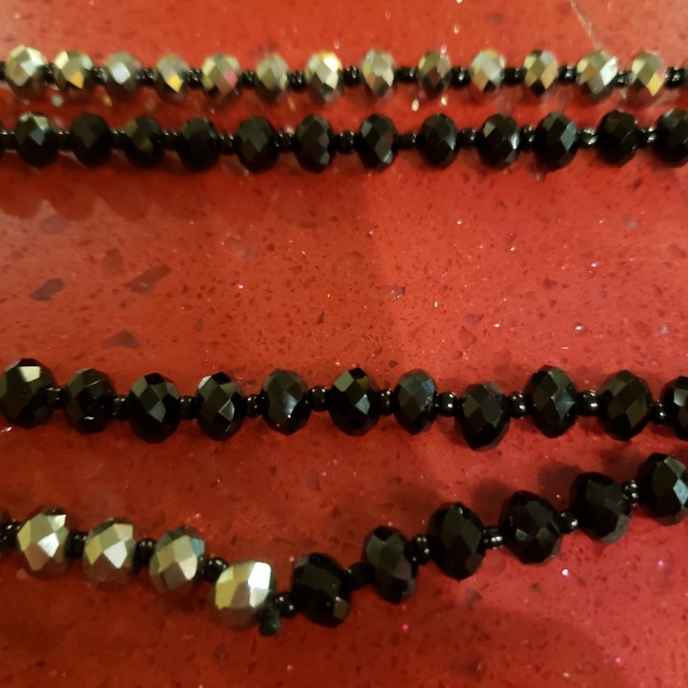 Glass bead long 48 inch silver and black necklaces